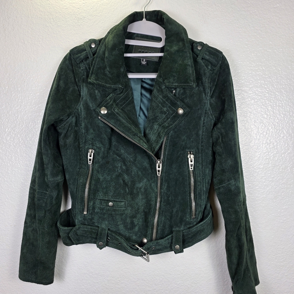 Blank‎ NYC Evergreen Green Suede Leather Moto Jacket Zip Biker Size S